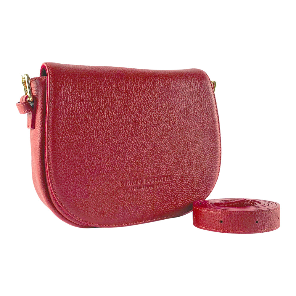 Borsa a Spalla in Vera Pelle Made in Italy - Tracolla Removibile - Fibbia Oro Lucido - Colore Rosso - 26x20x10 cm