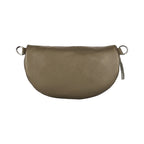 RB1015AQ | Fanny pack with removable shoulder strap in Genuine Leather Made in Italy. Polished Nickel metal snap hook attachments - Taupe color - Dimensions: 24 x 14 x 7