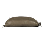 RB1015AQ | Fanny pack with removable shoulder strap in Genuine Leather Made in Italy. Polished Nickel metal snap hook attachments - Taupe color - Dimensions: 24 x 14 x 7