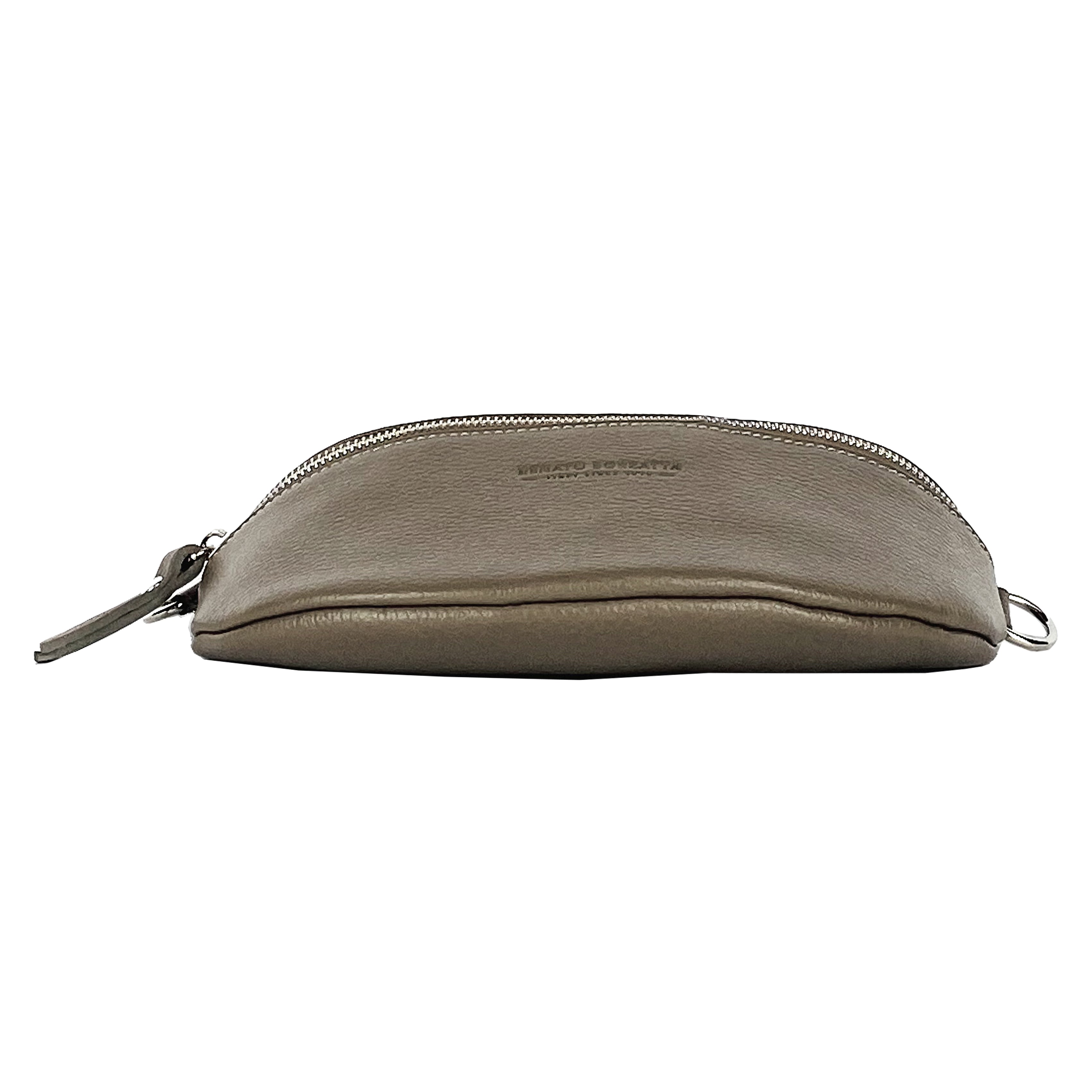 RB1015AQ | Fanny pack with removable shoulder strap in Genuine Leather Made in Italy. Polished Nickel metal snap hook attachments - Taupe color - Dimensions: 24 x 14 x 7
