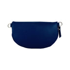 RB1015D | Fanny pack with removable shoulder strap in Genuine Leather Made in Italy. Polished Nickel metal snap hook attachments - Blue color - Dimensions: 24 x 14 x 7