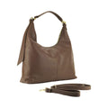 Borsa Morbida a Spalla in Vera Pelle Made in Italy - Manico Singolo e Tracolla Removibile - Ganci Oro Lucido - Colore Cioccolato - 36x40x13 cm