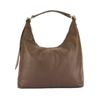 Borsa Morbida a Spalla in Vera Pelle Made in Italy - Manico Singolo e Tracolla Removibile - Ganci Oro Lucido - Colore Cioccolato - 36x40x13 cm
