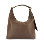 Borsa Morbida a Spalla in Vera Pelle Made in Italy - Manico Singolo e Tracolla Removibile - Ganci Oro Lucido - Colore Cioccolato - 36x40x13 cm