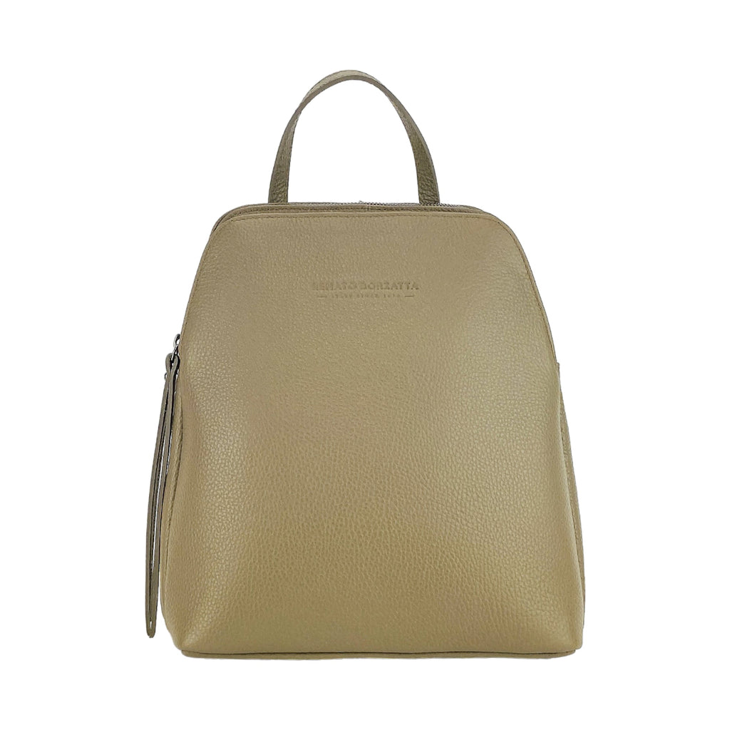 Zaino Doppio Scomparto in Vera Pelle Made in Italy - Tracolla Regolabile - Hardware Gunmetal - Colore Taupe - 26x30x14,5 cm