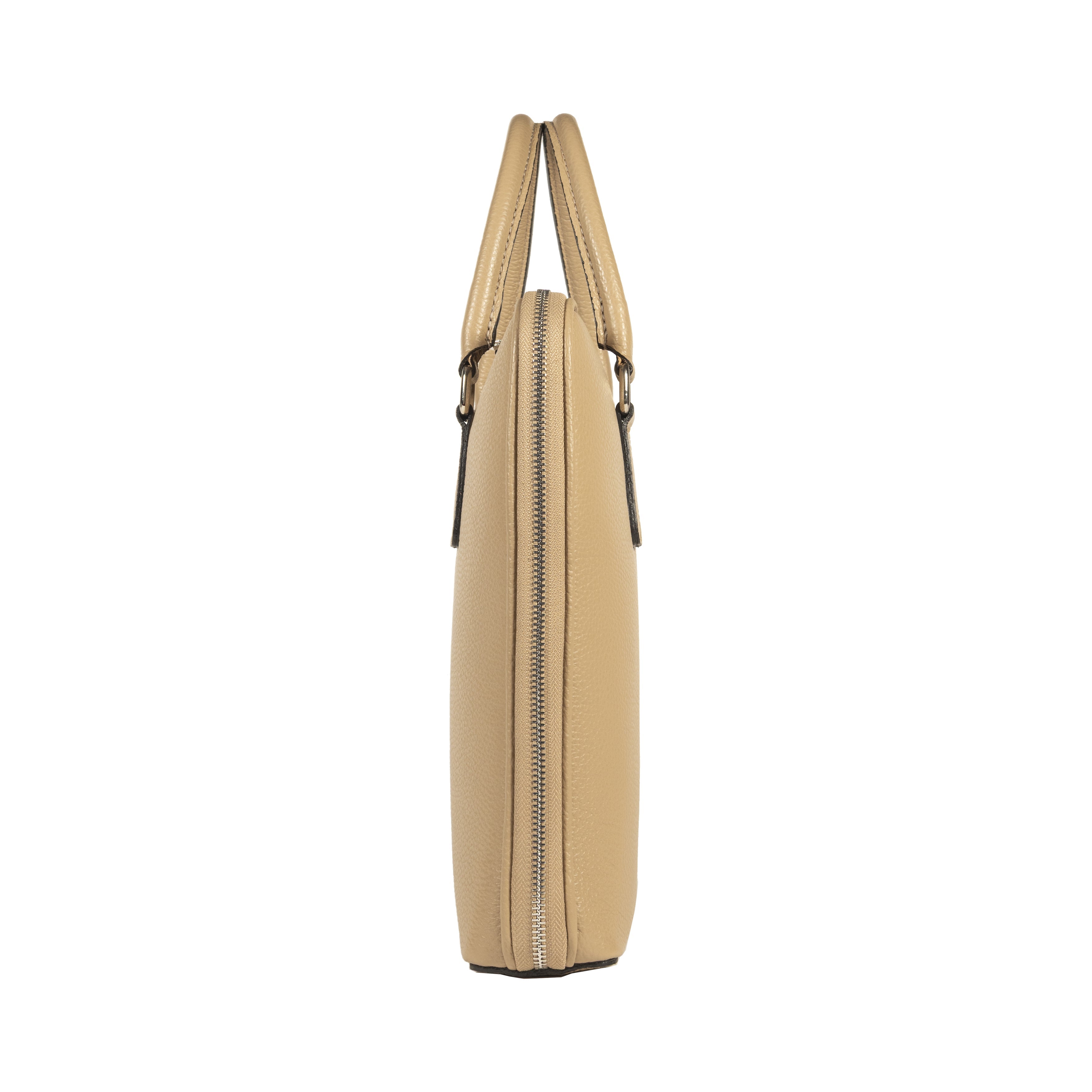 RB1019AQ | Cartella Business Unisex in Vera Pelle Made in Italy con tracolla removibile. Attacchi con moschettoni in metallo Nickel Lucido - Colore Taupe - Dimensioni: cm 37 x 29 x 6,5-3