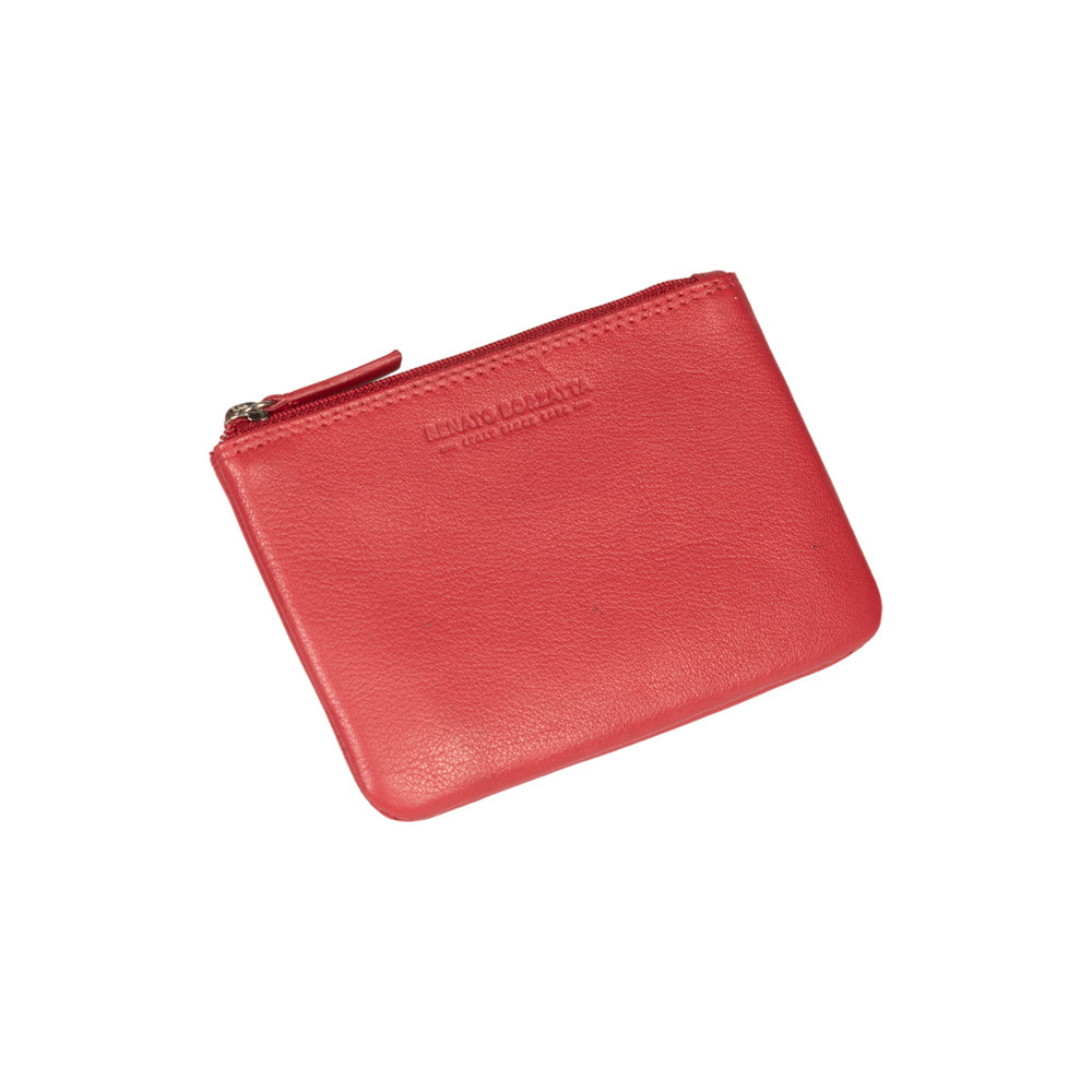 Portachiavi Portamonete Pelle Pieno Fiore Rosso Con Protezione RFID
