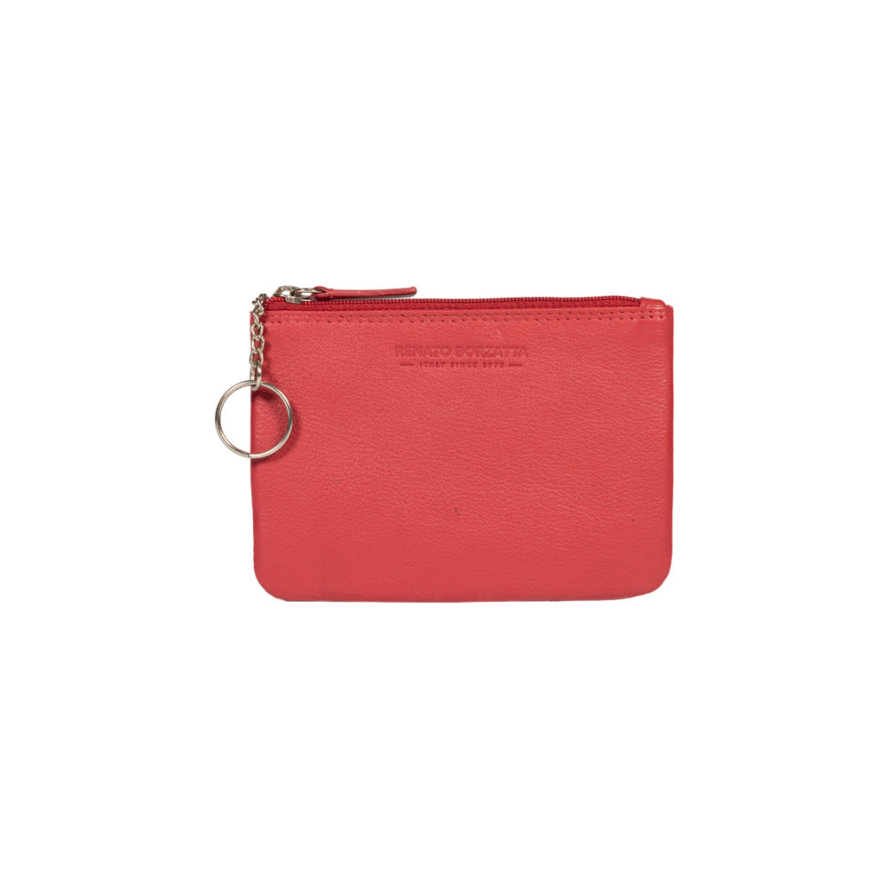 Portachiavi Portamonete Pelle Pieno Fiore Rosso Con Protezione RFID