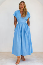 Rafina Dea Abito Maxi In Cotone Puro Con Maniche Raggruppate Elegante Conforto