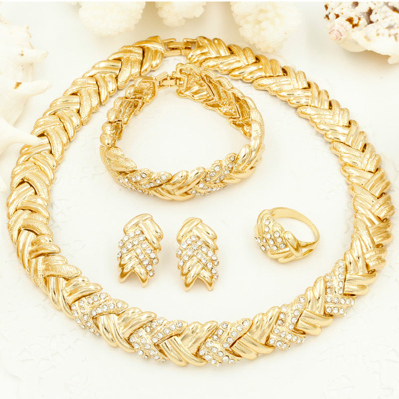 Fashion Bridal Dubai Gold Color Jewelry Sets for Women Costume Necklace Earrings Nigerian Wedding African Jewellery Set
