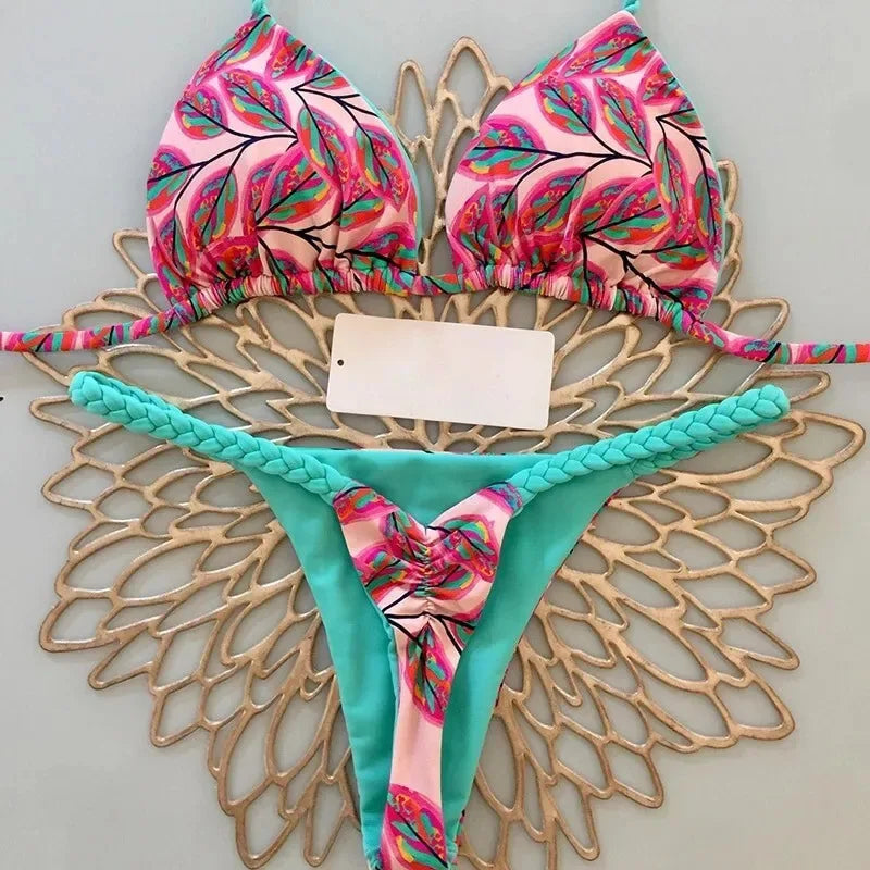 Nuovo bikini da donna con stampa divisa, costumi da bagno, perizoma alla moda, per le vacanze al mare