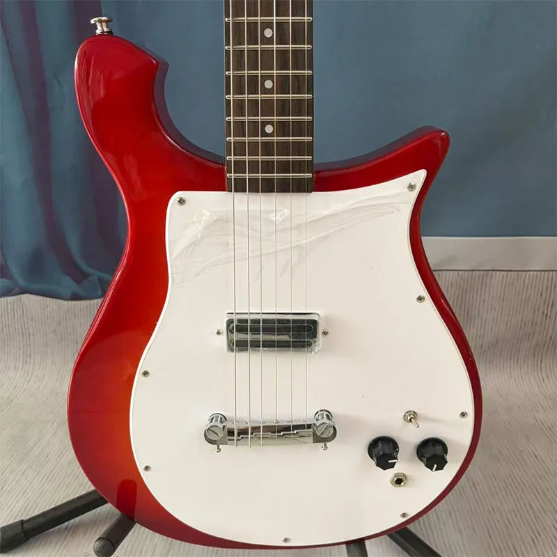 Chitarra elettrica rossa con pickguard bianco, corpo in legno massello, per destrorsi, per musica rock, spedizione gratuita