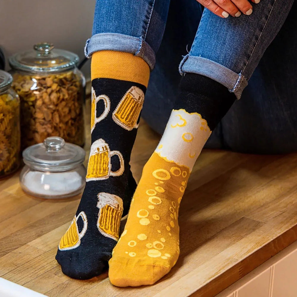 Calzini da donna per uomo Calzini creativi in cotone asimmetrico AB Personalità della moda Tendenza Coppia di cartoni animati Calzini divertenti Sox quotidiano di grandi dimensioni