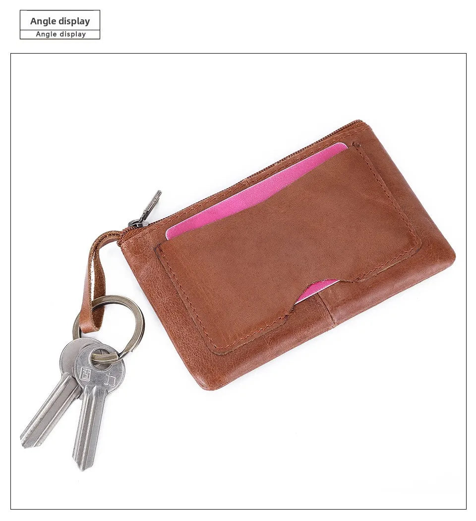 Piccolo Portacarte in Pelle di Vacchetta per Uomo e Donna, Portamonete Sottile, Porta Carte di Credito e Portachiavi