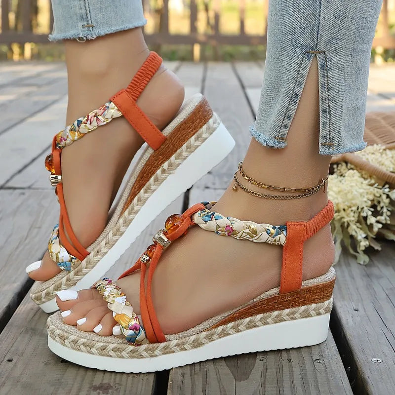 Nuovi Sandali Estivi con Zeppa per Donne, Scarpe Leggere con Punta Aperta, Comode con Fascia Elastica, Sandali con Tacco Alto e Piattaforma