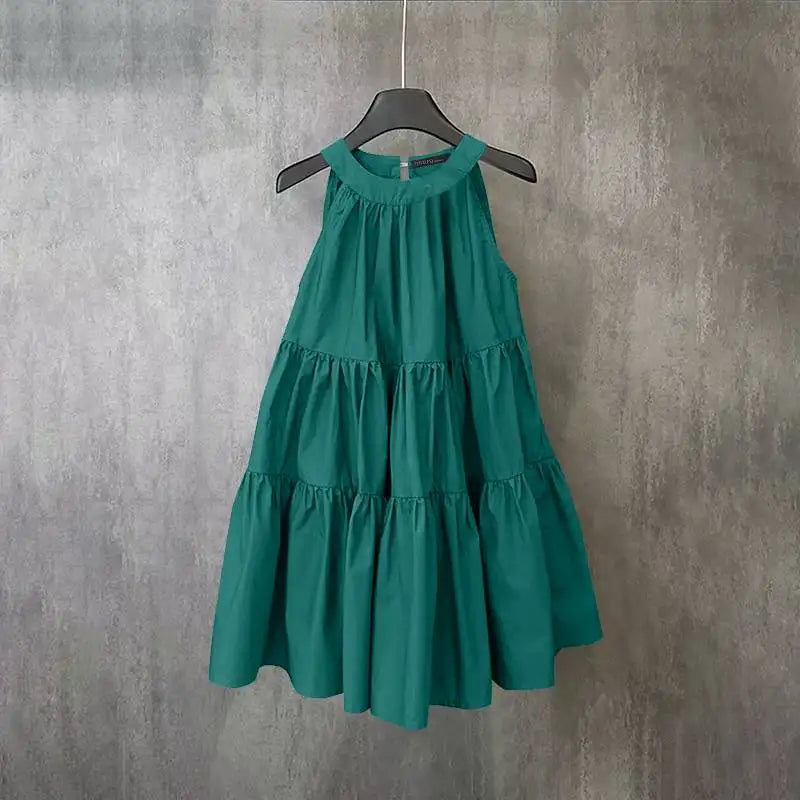 ZANZEA Abito estivo senza maniche a strati con scollo all'americana Donna Coreano con volant Patchwork Abito da spiaggia O-Collo Vestito estivo allentato Sweety Party Vestido