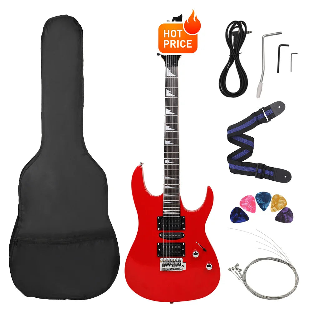 Chitarra elettrica a 6 corde 24 tasti Chitarra elettrica con corpo in acero Guitarra con altoparlante per borsa Parti e accessori per chitarra necessari