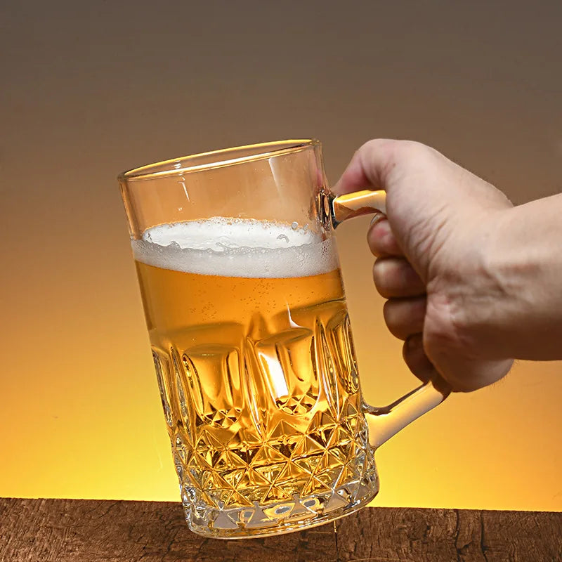 Bicchiere da birra a fondo spesso da 400 ml/600 ml Bicchiere da birra per uso domestico di grande capacità con manico Bicchieri Bicchiere da vino estero vintage