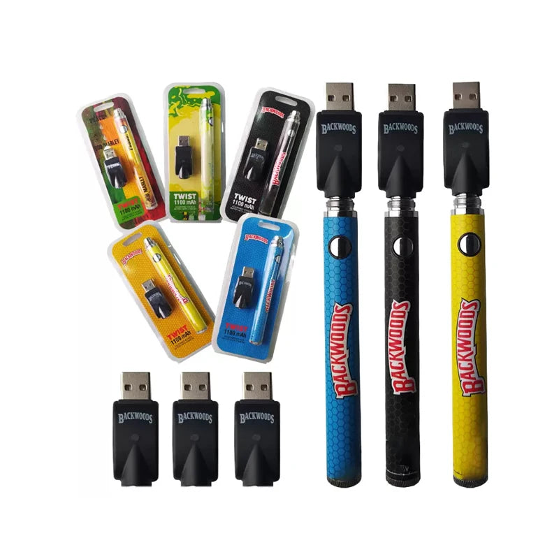 All'ingrosso Backwoods Twist 1100mAh Batteria di preriscaldamento Vape Pen 3.3V-4.8V VV Tensione regolabile con caricatore USB E Cigs Mod
