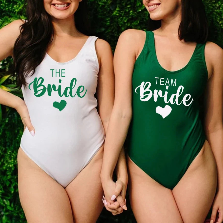 S-3XL costume da bagno intero donna Team Bride Summer Swimwear Higt Cut Low Back costume da bagno addio al celibato costume da bagno Beachwear