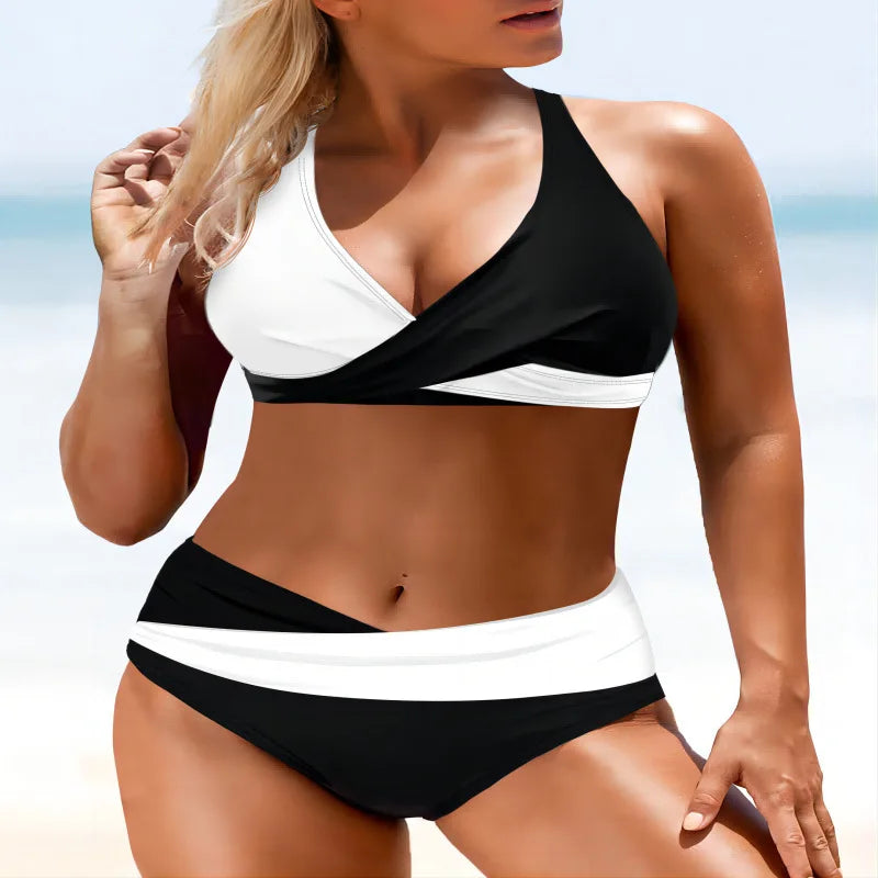 Nuovo Costume da Bagno Bikini Due Pezzi Patchwork 2026 Sexy da Donna, Aderente, Scavato, Senza Schienale, con Incrocio e Push-Up, per Spiaggia