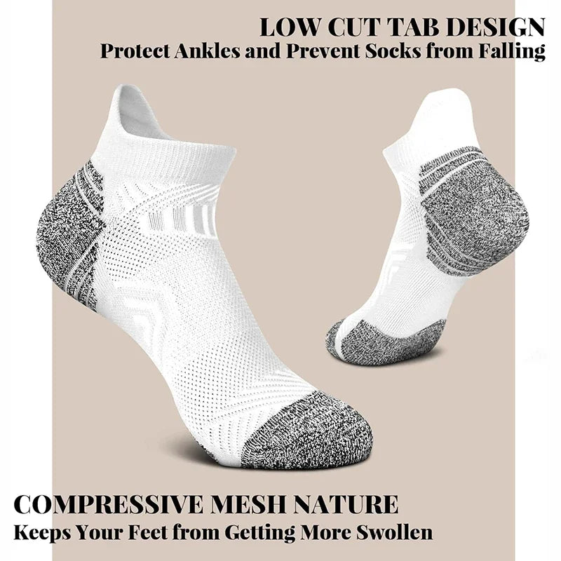 5 Pairs Performance Athletic Ankle Socks for Men and Women Ankle Support Low Cut Soft Tab Marathon Running Compression Socks