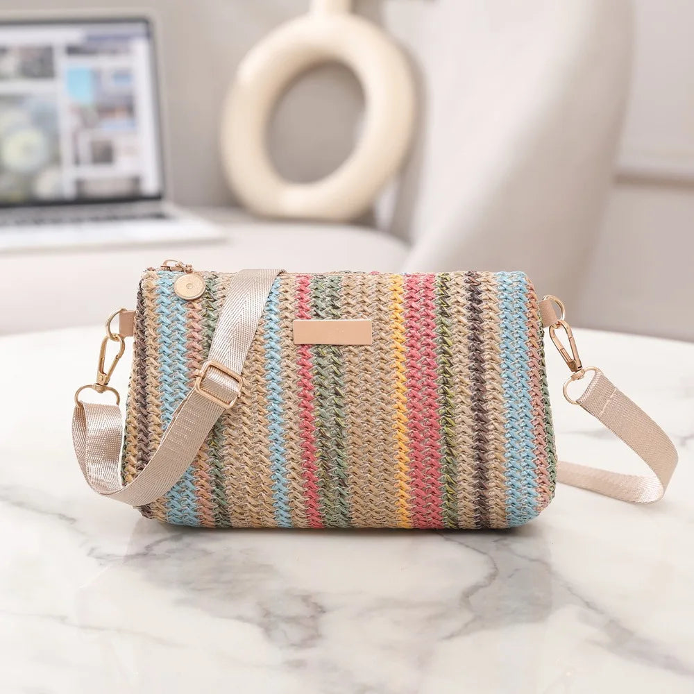 Borsa in tessuto arcobaleno colorato alla moda con tracolla regolabile, organizer da viaggio, borsa a tracolla per ragazze, borsa a tracolla portatile, gita casual