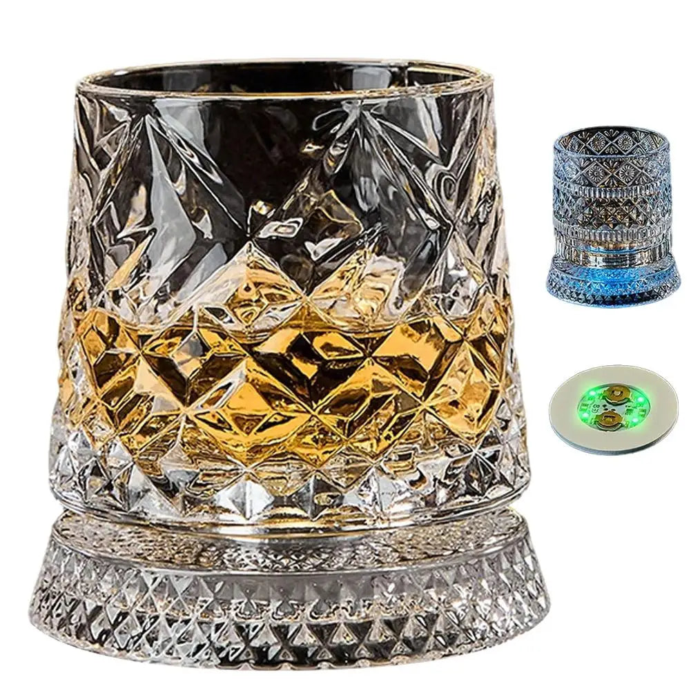 Set di 1 Bicchiere da Whisky Rotante da 260ML, Bicchiere Creativo in Cristallo Premium per Birra, Bicchiere per Liquori con Base, Bicchiere da Vino Dritto con Rilievo