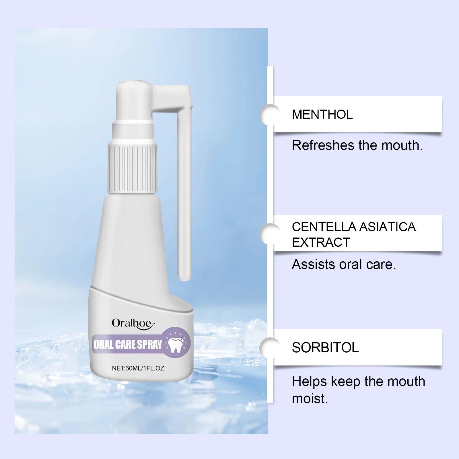 Oralhoe 30mL Oral Care Spray Hydrate Relieve Oral Discomfort Eliminate Bad Breath Long-Lasting Freshness Daily Oral Care Spray