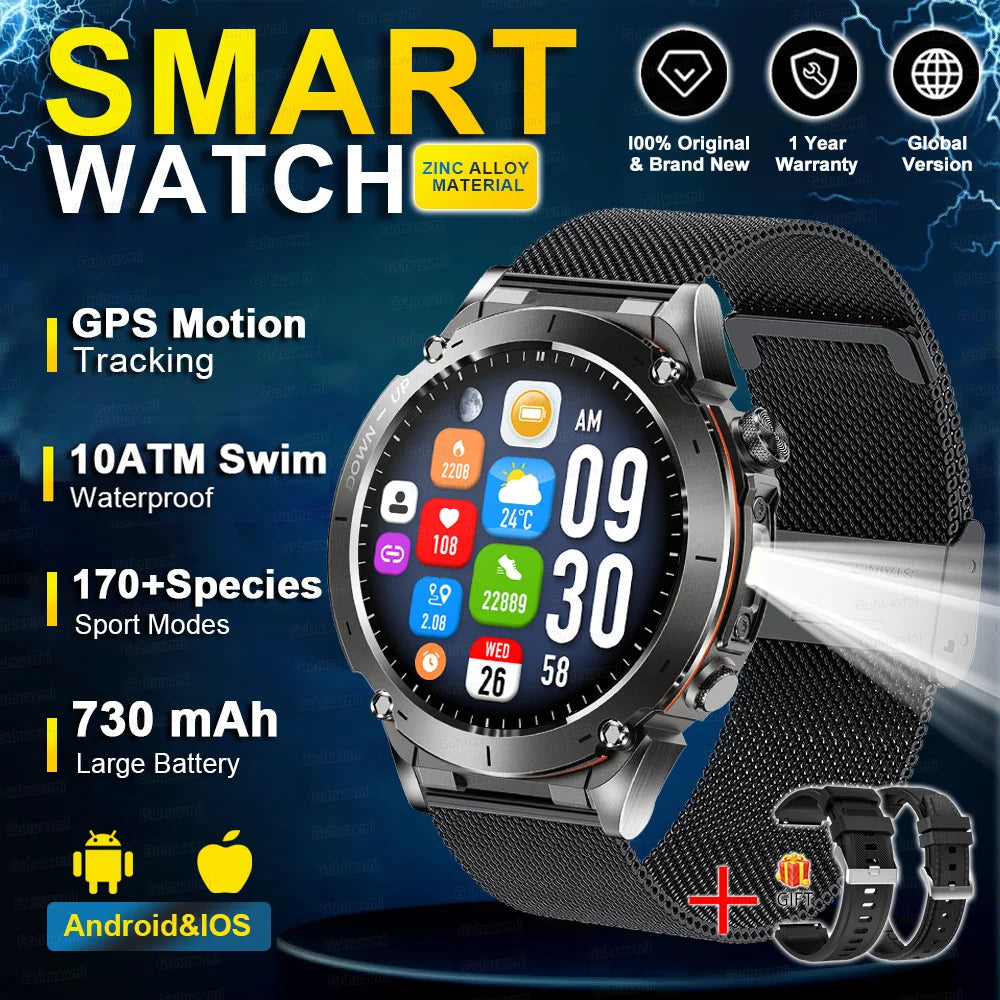 2025 Nuovo originale Stratos 4 GPS Smartwatch 1.43 "AMOLED HD Schermo Bussola Altimetro barometrico Torcia Chiamate vocali SmartWatch