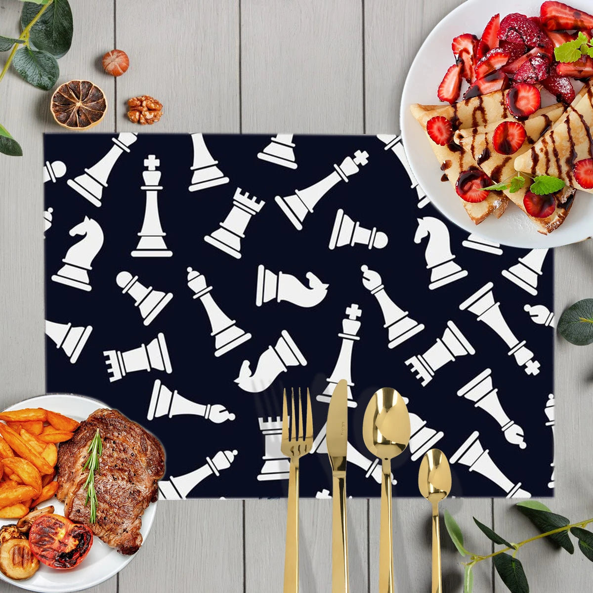 Chess Player Game Print Table Mats for Dining Checkmate Chess Fans Coffee Coaster Kitchen Dish Pads tovaglietta impermeabile in lino