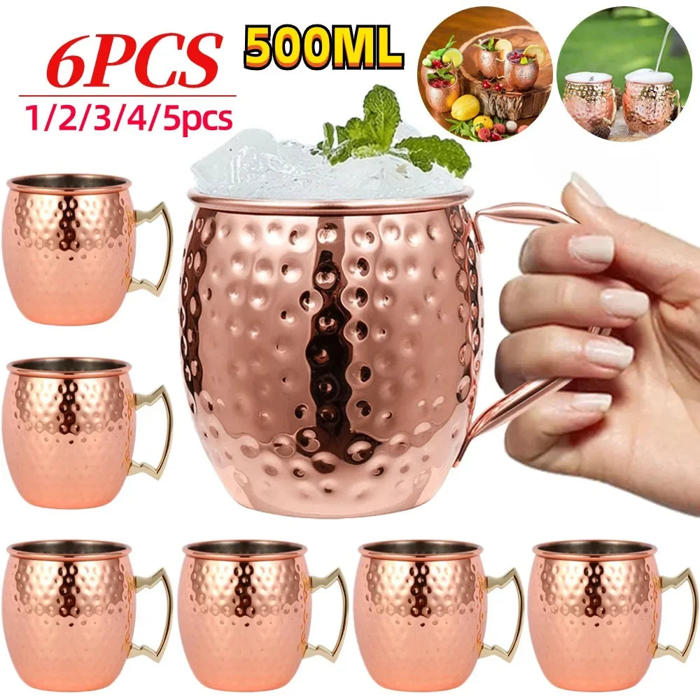 1-6PCS Cocktail Wine Cup Moscow Mule Mugs acciaio inossidabile rame placcato succo tazza di birra tazze da caffè Bar Champagne Party Drinkware