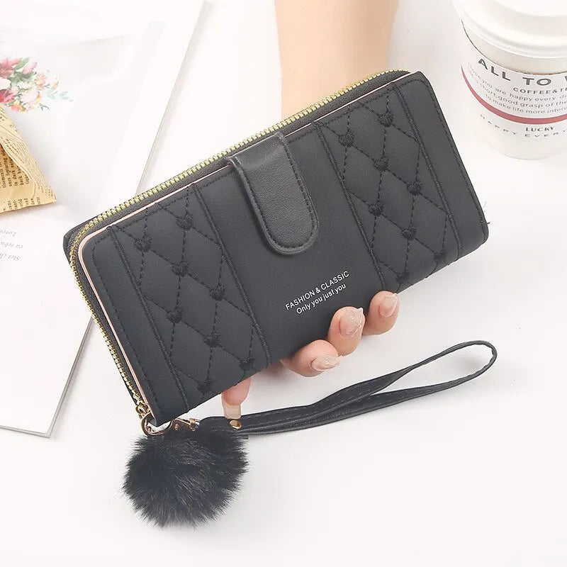 Portafoglio lungo da donna porta carte di credito in pelle Pu portamonete con cerniera Hasp di grande capacità portamonete Multi Card Organizer borsa da polso per cellulare