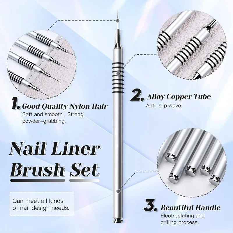 new 6Size Nail Art Liner Brushes 5/7/9/11/20/25mm Painting Nail Brush Dotting Drawing Tool Long Lines Thin Details Manicure pen