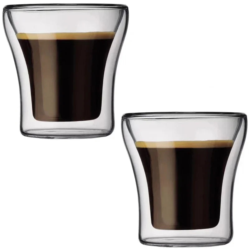 JUSTINLAU 1/2/4 Pezzi Tazza da Caffè in Vetro a Doppia Parete, Bicchiere Trasparente Termoisolante per Acqua, Tazza per Colazione, Bicchiere per Bevande Fredde, Boccale da Birra