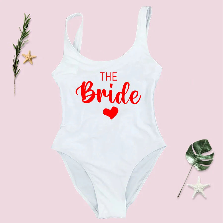 S-3XL costume da bagno intero donna Team Bride Summer Swimwear Higt Cut Low Back costume da bagno addio al celibato costume da bagno Beachwear