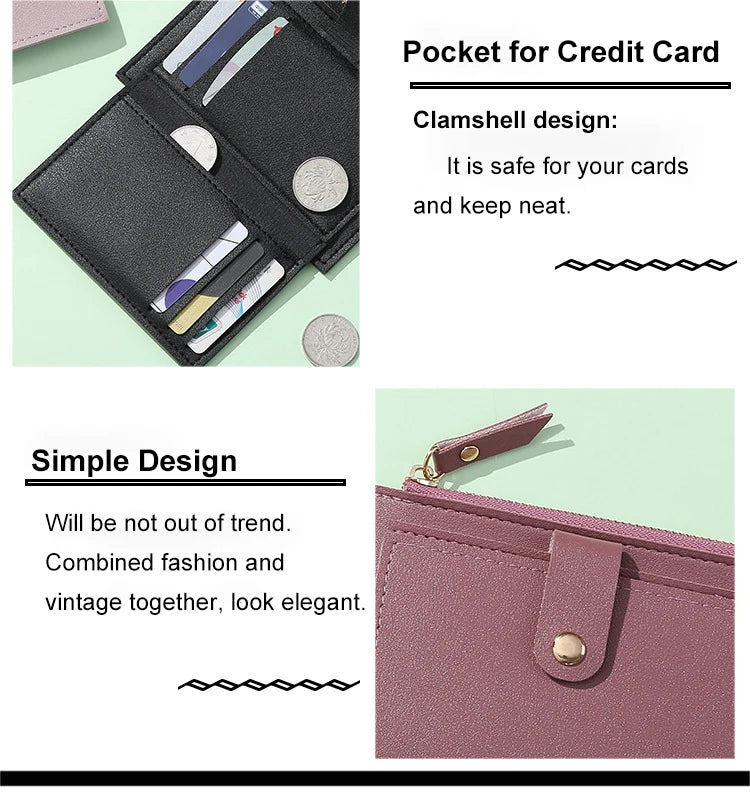 Portafogli da donna Borsa da donna in pelle PU Mini Hasp Porta carte multi-carta solida Portafogli corti Portafoglio piccolo sottile con cerniera Hasp