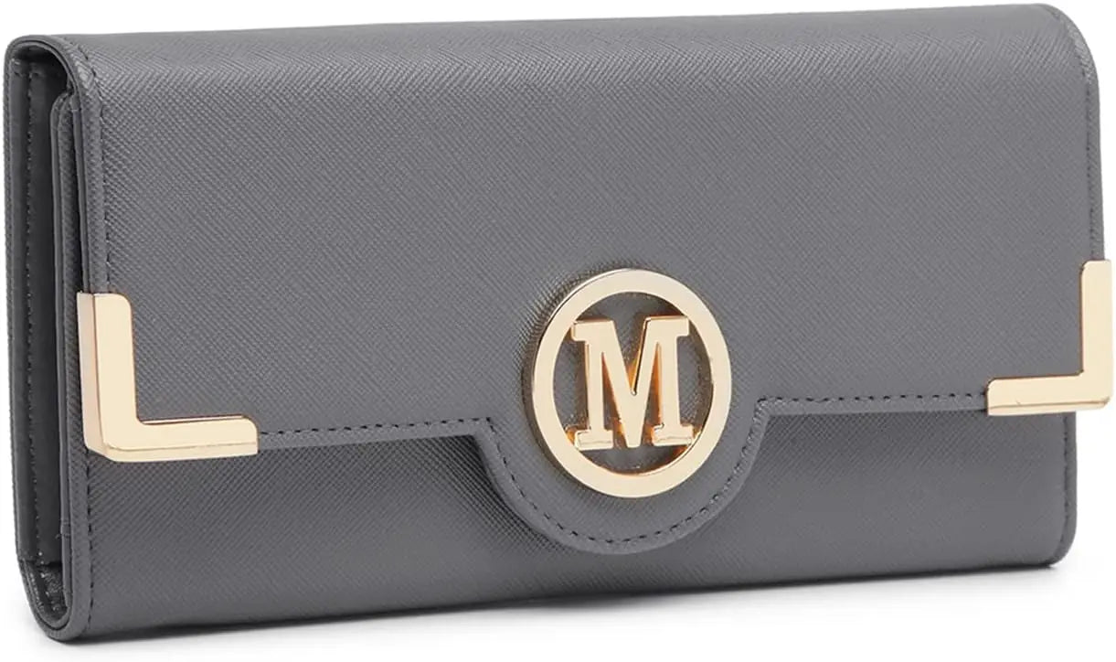 Portafoglio lungo da donna Miss Lulu con cerniera custodia per telefono con porta chiavi a ventaglio in pelle PU