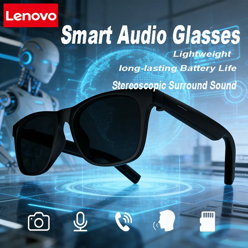 Occhiali intelligenti Lenovo AI con controllo remoto, fotografia touch, assistente vocale, chiamate Bluetooth wireless, cuffie per uomo e donna, idee regalo