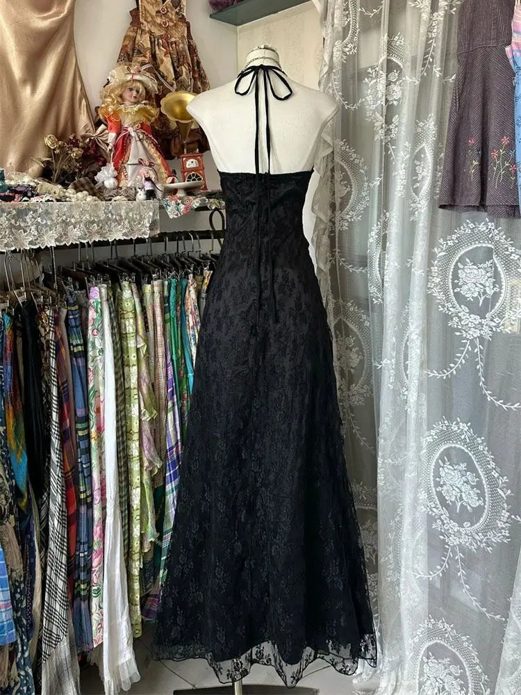 Abito senza maniche con scollo a barchetta vintage francese da donna gotico Y2k con scollo a V abiti estivi neri High Street Chic abbigliamento attillato
