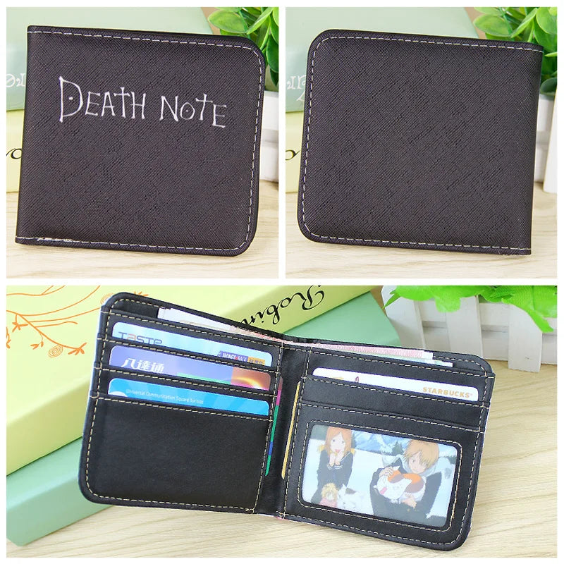 Death Note Anime Portafoglio corto in pelle PU nera Porta carte e portamonete per regalo per ragazzi e ragazze