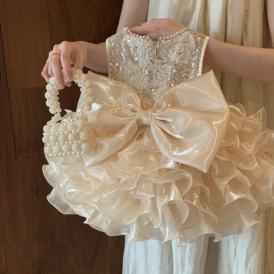 Abito da bambina per neonato, abito da principessa, fiocco grande per bambino, primo anno, compleanno, matrimonio, battesimo, festa infantile, abito tutu