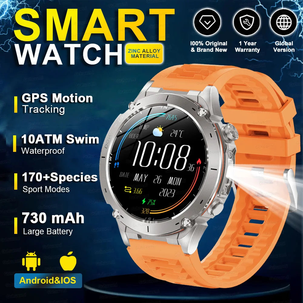 2025 Nuovo originale Stratos 4 GPS Smartwatch 1.43 "AMOLED HD Schermo Bussola Altimetro barometrico Torcia Chiamate vocali SmartWatch