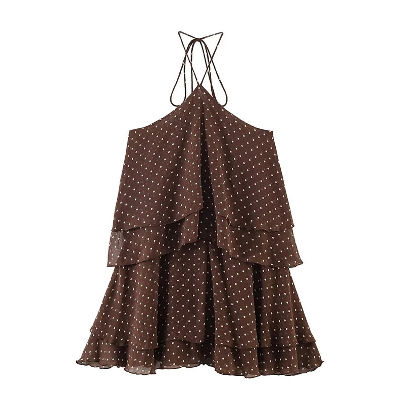 Nuovo Abito Estivo da Donna 2026, Elegante Vestito Chic con Collo a Cascata, Mini Abito Comodo a Pois per Feste e Balli