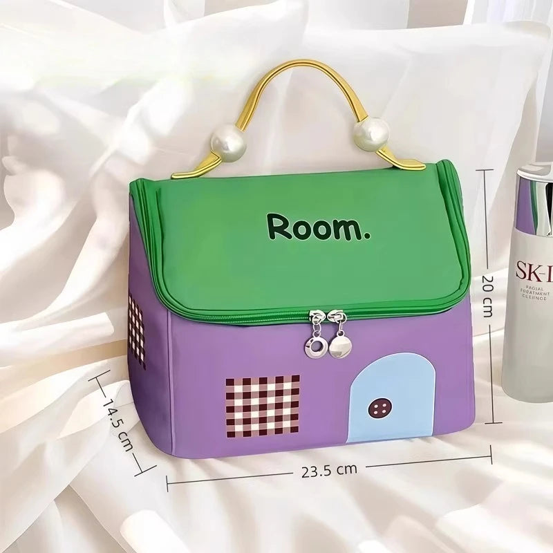 Borsa per il trucco di design per la casa 2024 Nuova borsa da toilette portatile con dopamina di grande capacità, organizer da viaggio impermeabile multifunzione