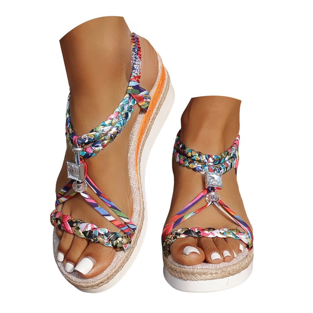 Sandali alla moda per donna Sandali con zeppa con perline e stampe colorate Sandali comodi e leggeri per giovani donne