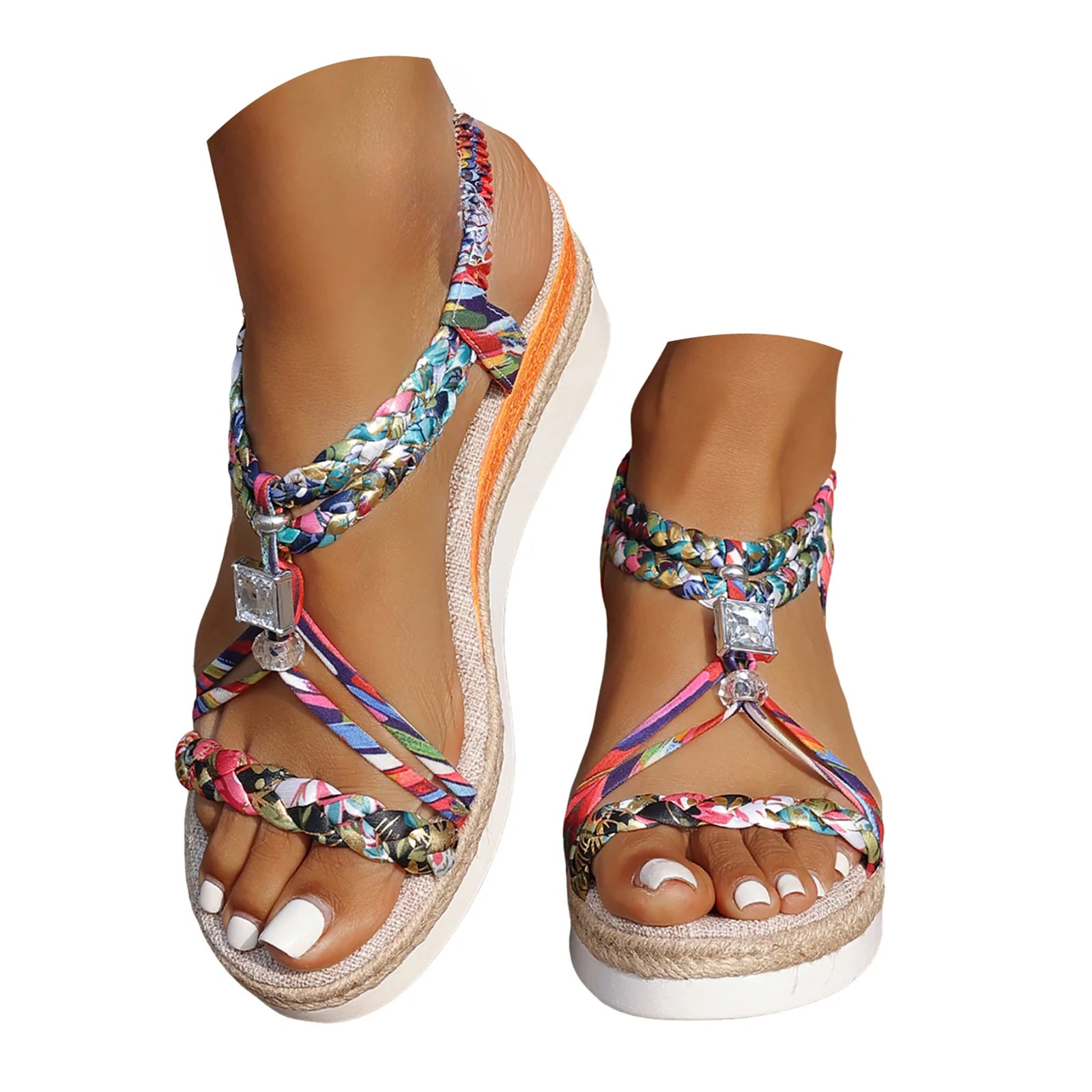 Sandali alla moda per donna Sandali con zeppa con perline e stampe colorate Sandali comodi e leggeri per giovani donne