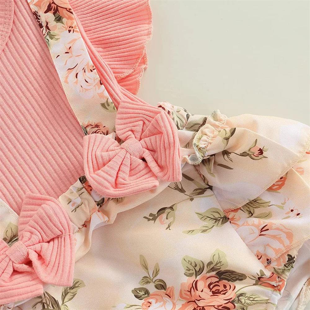 Abito per bambini per 0-18 mesi Manica con volant in cotone Farfalla carina Floreale Abiti da principessa estivi Abiti da neonata