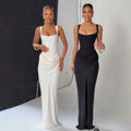 Suninheart Abito lungo da donna bianco Abito elegante con lacci Abito da cerimonia formale sottile per invitati a un matrimonio