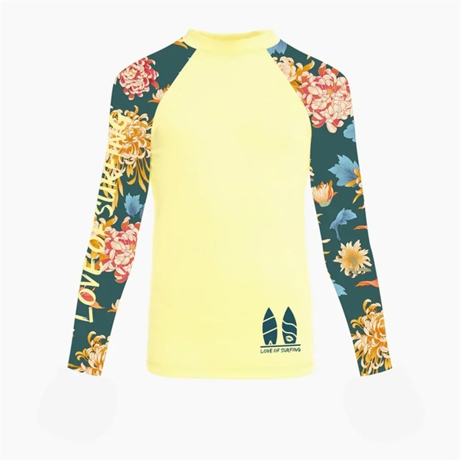 Camicia da surf da donna nuova T-shirt da surf da donna Love Protezione solare da spiaggia Rashguard Protezione UV Costumi da bagno UPF Diving Sportsuit